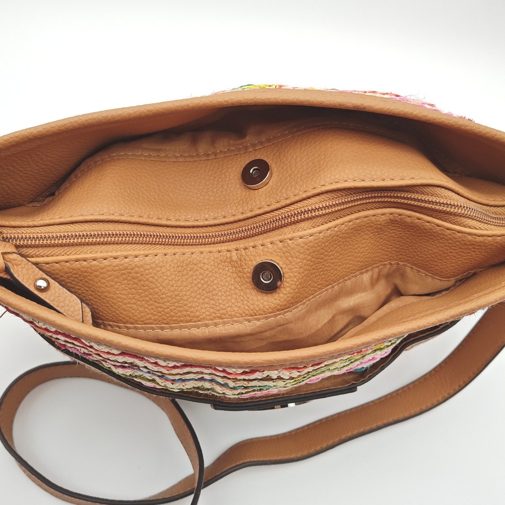 Rosetti Multicolor Chevron Crossbody Bag Boho Woven Straw Look Purse - Picture 5 of 8
